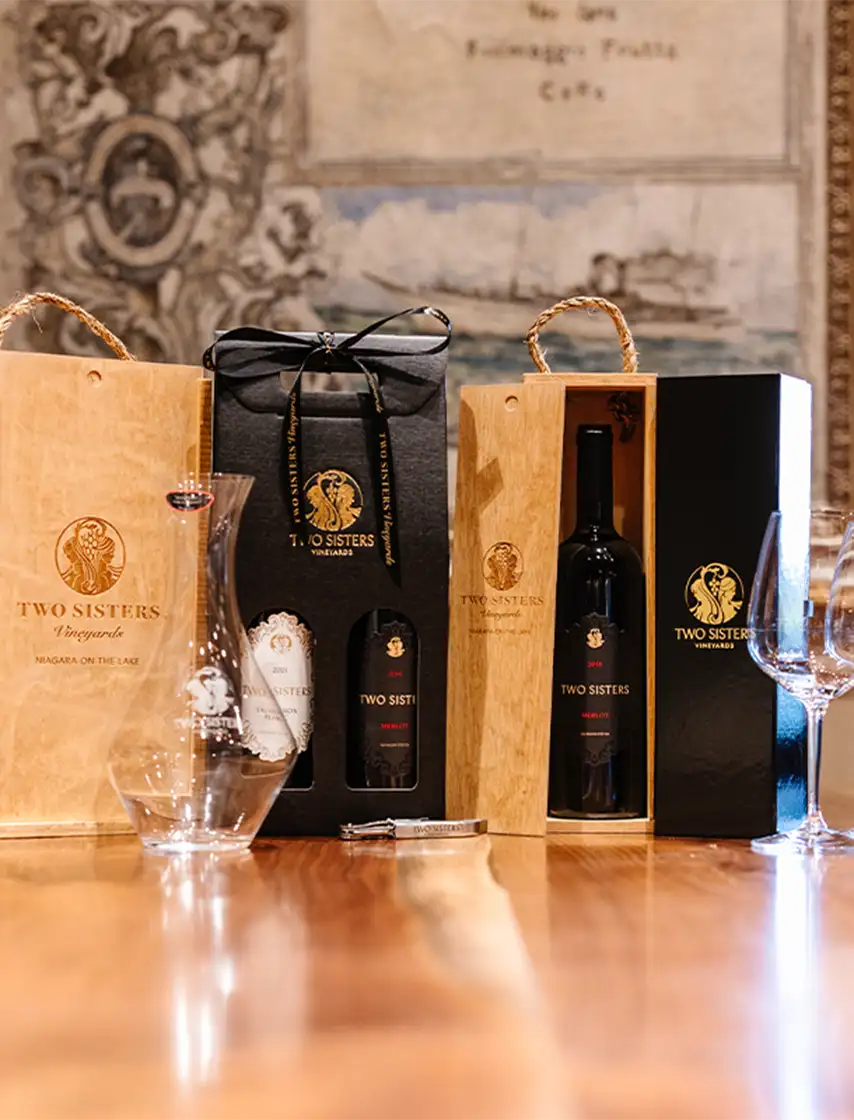 Two Sisters Vineyards Wine wooden Box set.